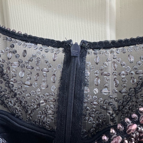 Xscape Navy Dress with Beaded Shoulders - Picture 7 of 13